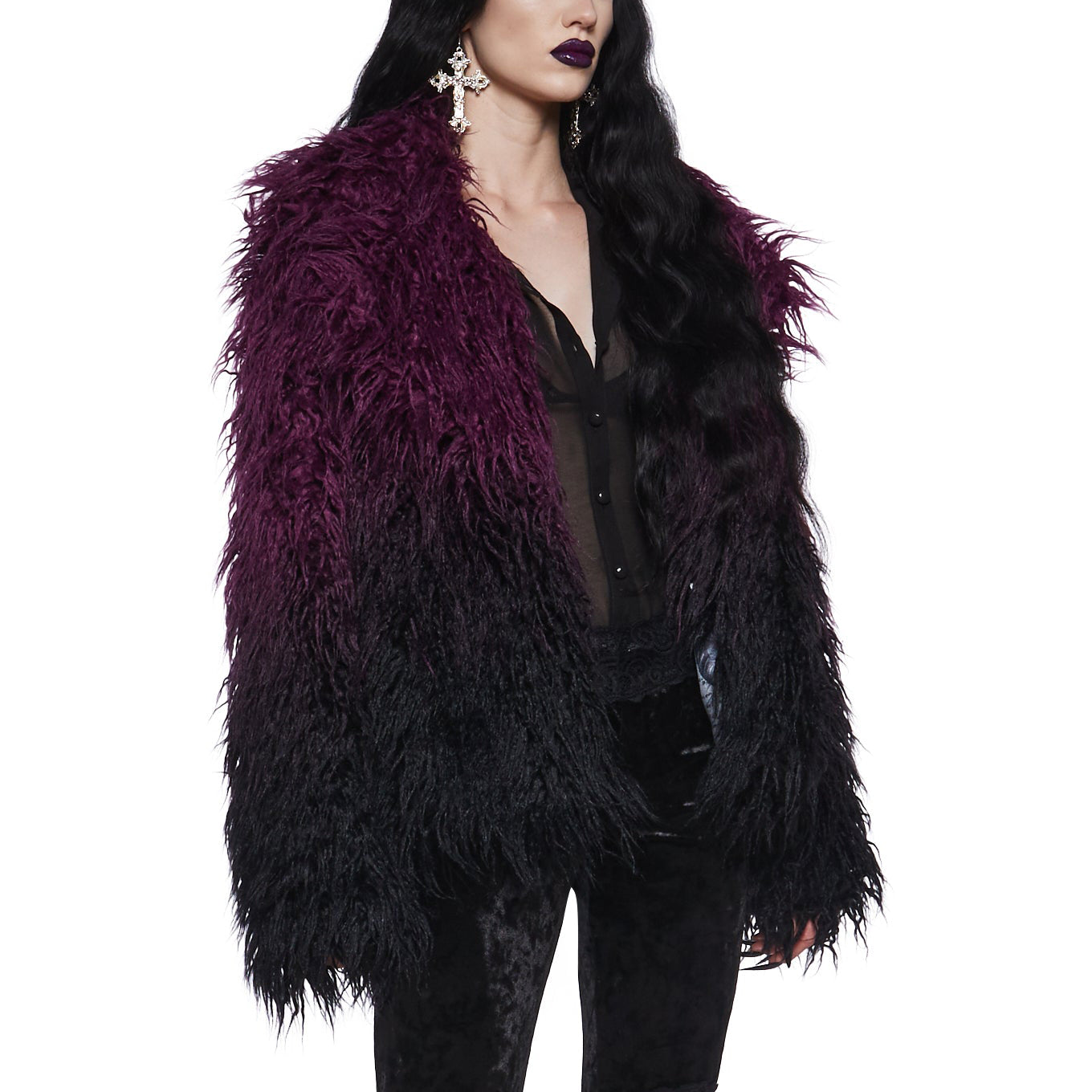 Luxury purple plush coat jacket 1024112508